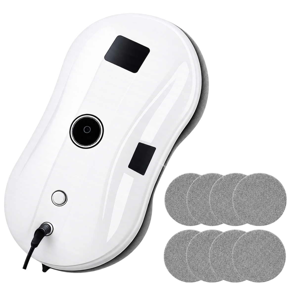 Robot lave-vitres automatique OSMO RoboClean posé sur une vitre avec ses tampons microfibre